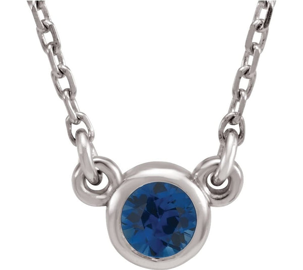 Chatham Created Blue Sapphire Solitaire 14k White Gold Pendant Necklace, 16"
