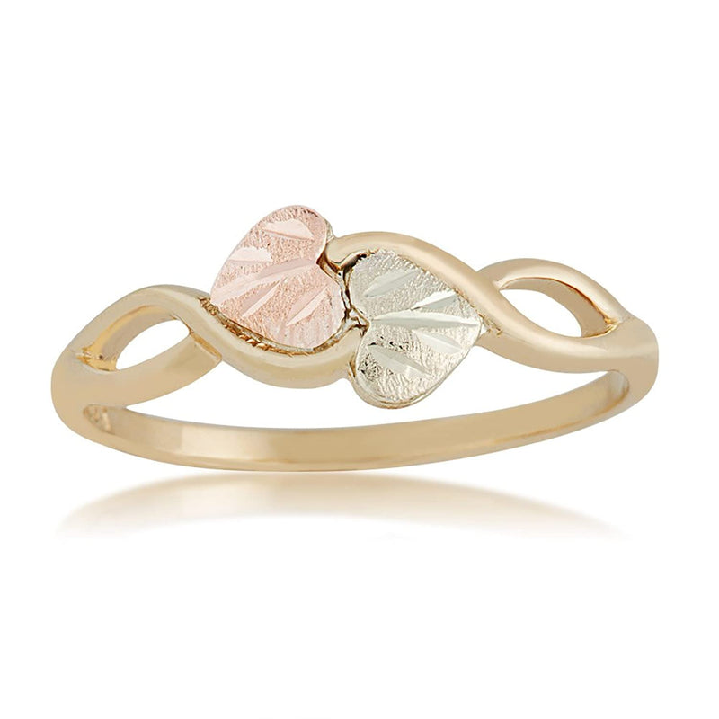 Two Hearts Embrace Ring, 10k Yellow Gold, 12k Green and Rose Gold Black Hills Gold Motif