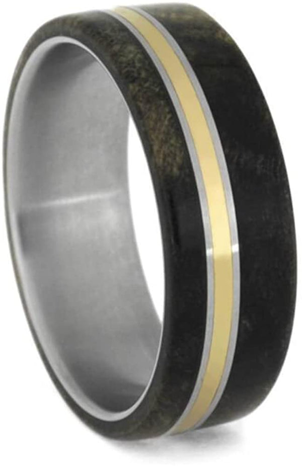 The Men's Jewelry Store (Unisex Jewelry) Buckeye Burl Wood, Bronze 8mm Matte Titanium Comfort-Fit Wedding Band, Size 14.25