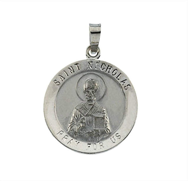 Rhodium Plated 14k White Gold St. Nicholas Medal (18.25MM)