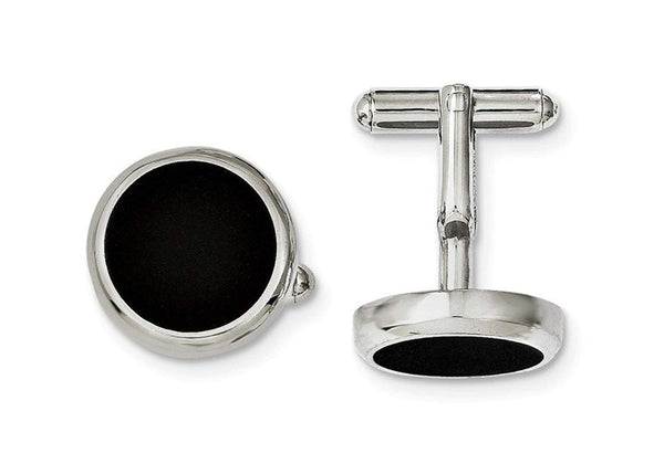 Black IP-Plated Stainless Steel Circle Cuff Links, 18MM