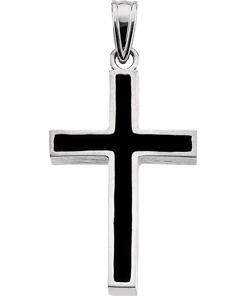 Black Epoxy Inlay Cross 14k White Gold Pendant (20X13MM)