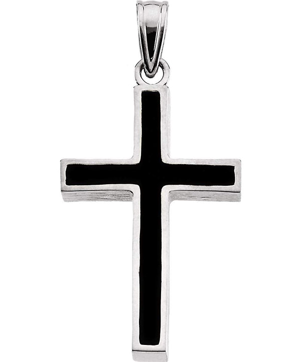 Black Epoxy Inlay Cross 14k White Gold Pendant (30X20MM)