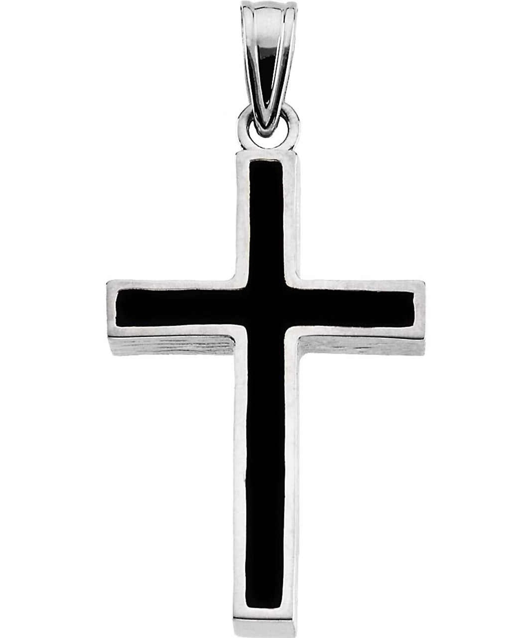 Black Epoxy Inlay Cross Sterling Silver Pendant (24X16MM)