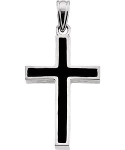 Black Epoxy Inlay Cross 14k White Gold Pendant (24X16MM)