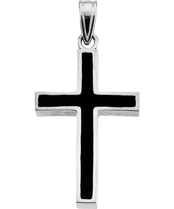 Black Epoxy Inlay Cross 14k White Gold Pendant (24X16MM)