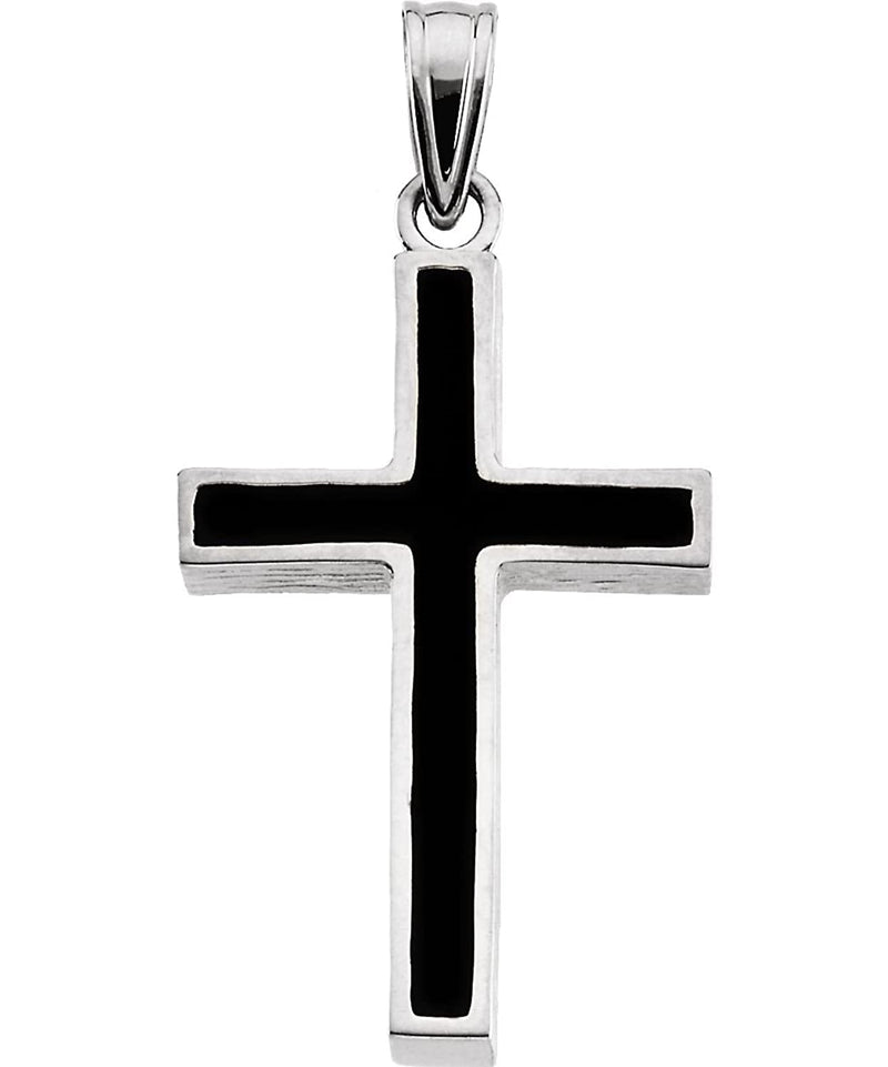 Black Epoxy Inlay Cross Sterling Silver Pendant (24X16MM)