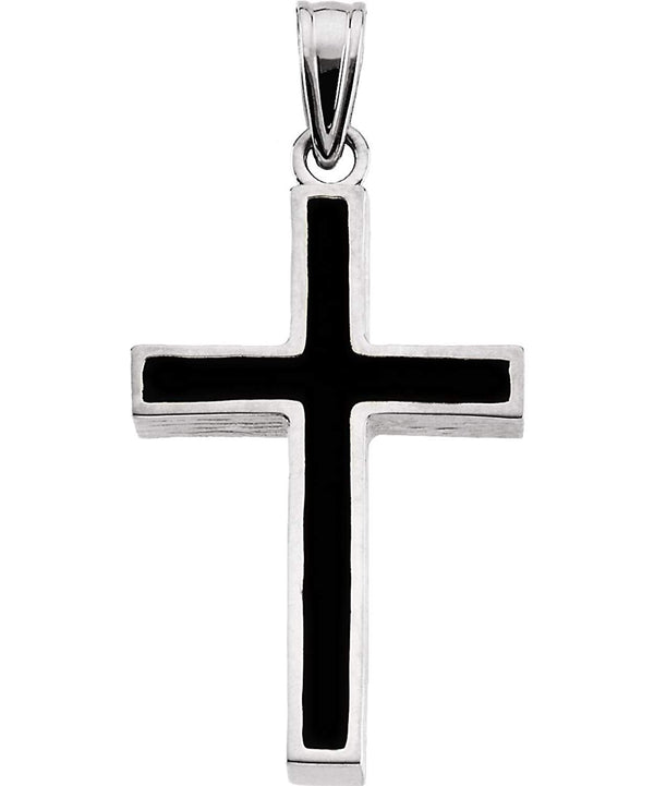 Black Epoxy Inlay Cross Sterling Silver Pendant (20X13MM)