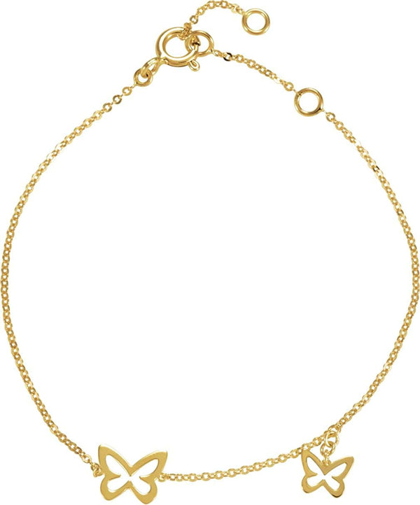 Beautiful Butterfly Design Bracelet, 14k Yellow Gold, 7"