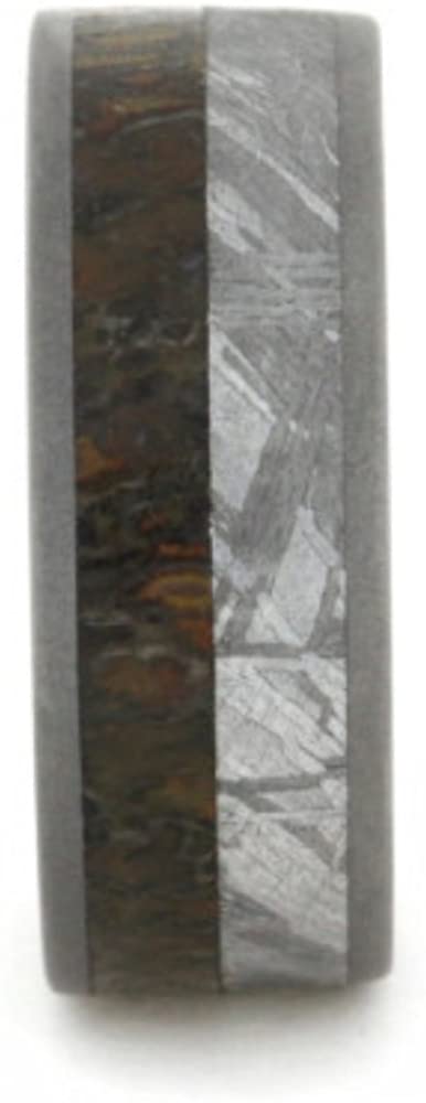 Dinosaur Bone, Gibeon Meteorite 8mm Comfort-Fit Sandblasted Titanium Band, Size 6