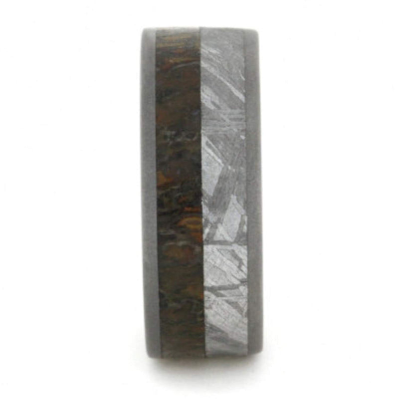 Dinosaur Bone, Gibeon Meteorite 8mm Comfort-Fit Sandblasted Titanium Band, Size 11