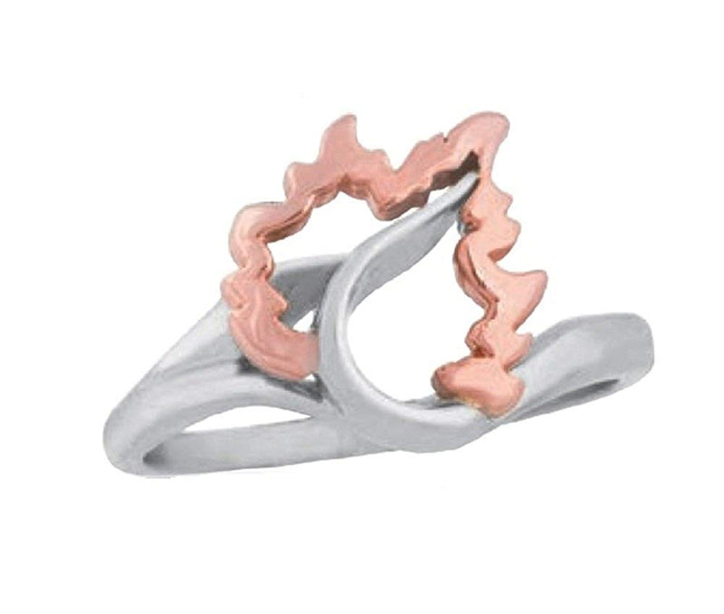 10k Rose Gold Heart Flame Silhouette Ring, Rhodium Plated Sterling Silver, Size 6