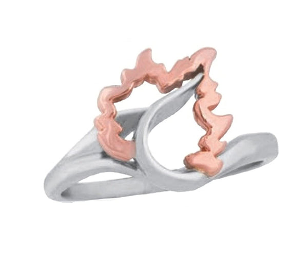 10k Rose Gold Heart Flame Silhouette Ring, Rhodium Plated Sterling Silver, Size 8.25