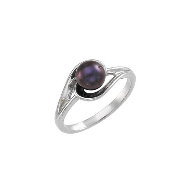 Black Akoya Cultured Pearl Ring, 14k White Gold (6mm) Size 5.5