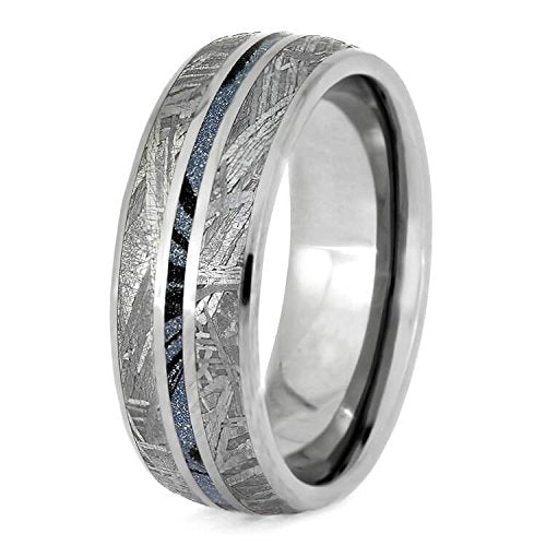 Gibeon Meteorite, Blue Mokume Gane 7mm Titanium Comfort-Fit Wedding Band, Size 11.25