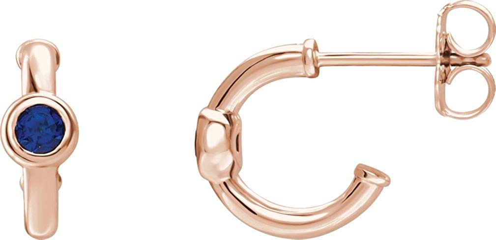 Blue Sapphire J-Hoop Earrings, 14k Rose Gold