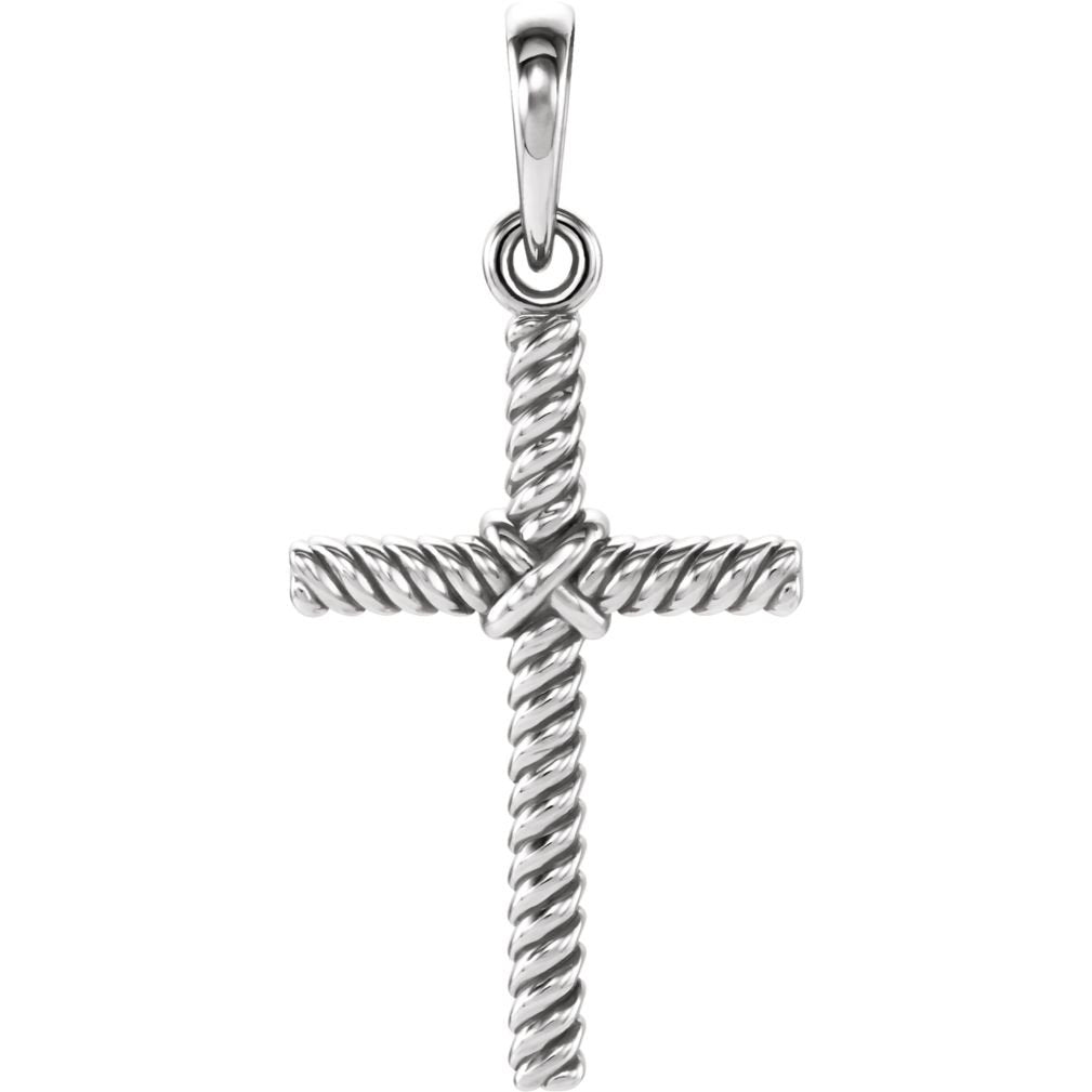 Rope Cross Rhodium-Plated 14k White Gold Pendant (17.5X11.3 MM)