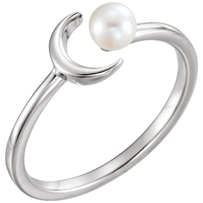White Freshwater Cultured Pearl Crescent Ring, Sterling Silver, Size 7 (4-4.5MM)