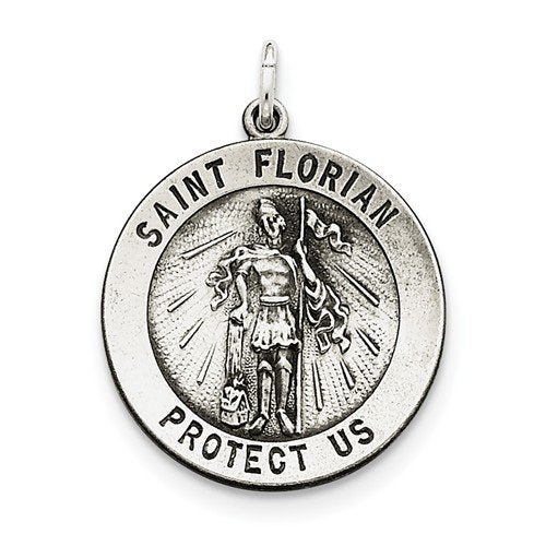 Sterling Silver Antiqued St. Florian Medal (33X25MM)