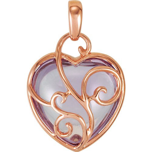 7.35k Rose De France Heart in 14k Rose Gold Filigree Pendant