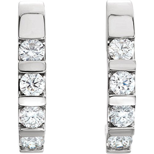 Channel Set Diamond J-Hoop Earrings, Rhodium-Plated 14k White Gold (1 Ctw, Color G-H, Clarity I1)