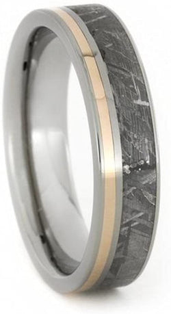 Gibeon Meteorite, 14k Rose Gold Stripe 5.5mm Titanium Comfort-Fit Ring, Size 5