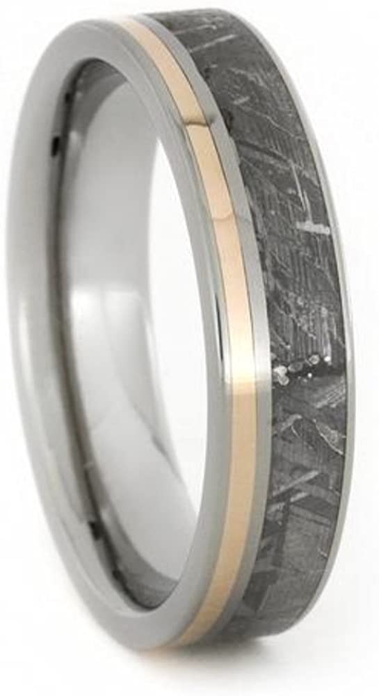 Gibeon Meteorite, 14k Rose Gold Stripe 5.5mm Titanium Comfort-Fit Ring