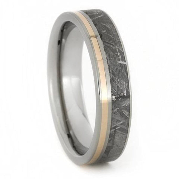 Gibeon Meteorite, 14k Rose Gold Stripe 5.5mm Titanium Comfort-Fit Ring