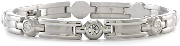 Men's Stainless Steel 8mm with CZs link Bracelet, 8.25 Inches