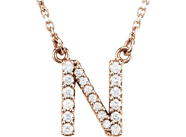 The Men's Jewelry Store (for HER) 14k Rose Gold Diamond Initial 'N' 1/6 Cttw Necklace, 16" (GH Color, I1 Clarity)