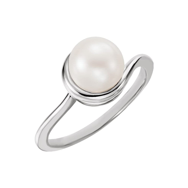 White Freshwater Cultured Pearl Bypass Ring, 14k White Gold (7.5-8.00mm) Size 7