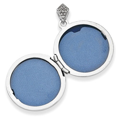 Rhodium-Plated Sterling Silver and Blue Vintage-Style Round Locket Pendant (20MM)