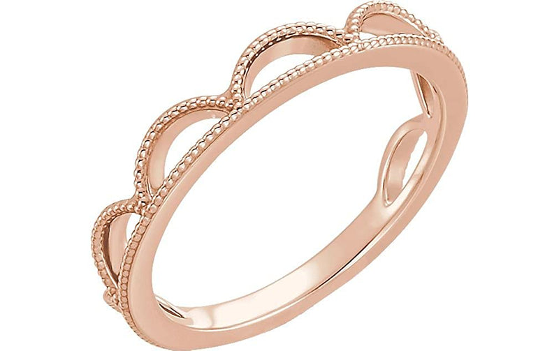 Scalloped Bead Trim 4mm Stacking Ring, 14k Rose Gold, Size 5.25