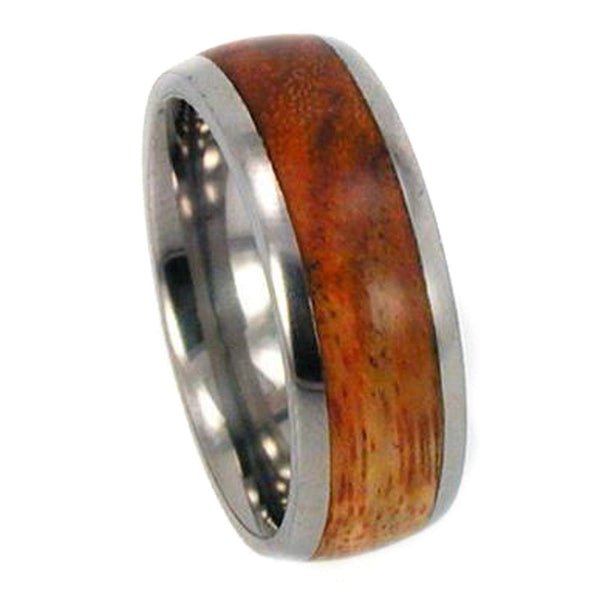 Canary Wood Inlay 8mm Comfort Fit Titanium Wedding Band, Size 12.75
