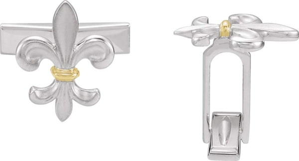 14k Yellow Gold Two Tone Fleur De Lis Cuff Link