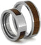 Inlaid Ironwood Comfort-Fit His and Hers Titanium Wedding Band Set, M9-F6.5