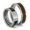 Inlaid Ironwood Comfort-Fit His and Hers Titanium Wedding Band Set, M10-F4