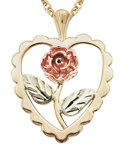 Open Heart Rose Pendant Necklace, 10k Yellow Gold, 12k Green Gold, 12k Rose Gold Black Hills Gold