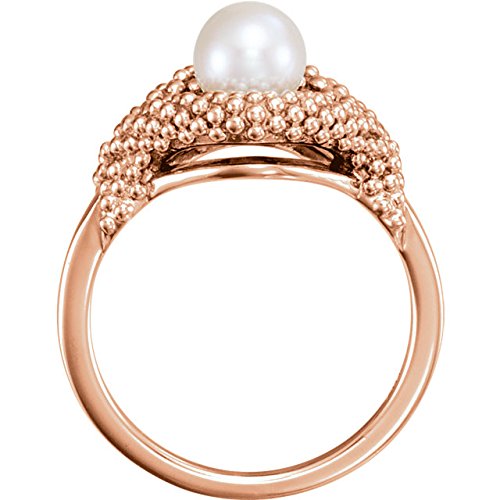 White Freshwater Cultured Pearl Beaded Ring, 14k Rose Gold (6-6.5MM), Size 7