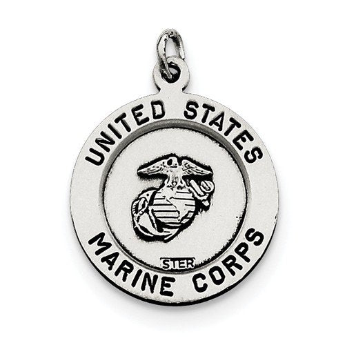 Sterling Silver Antiqued Saint Michael Marine Corp Medal (26X20 MM)