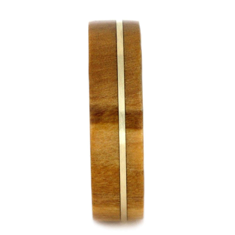 Olive Wood, 14k Yellow Gold Pinstripe 6.5mm Comfort-Fit Matte Titanium Wedding Band