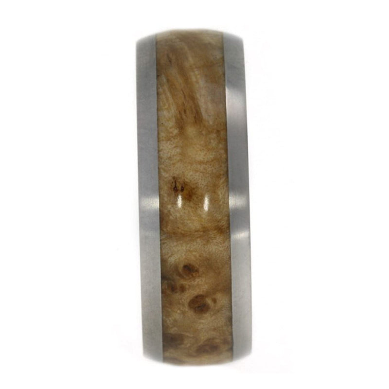 Black Ash Burl Wood 6mm Comfort Fit Titanium Wedding Band, Size 5.25