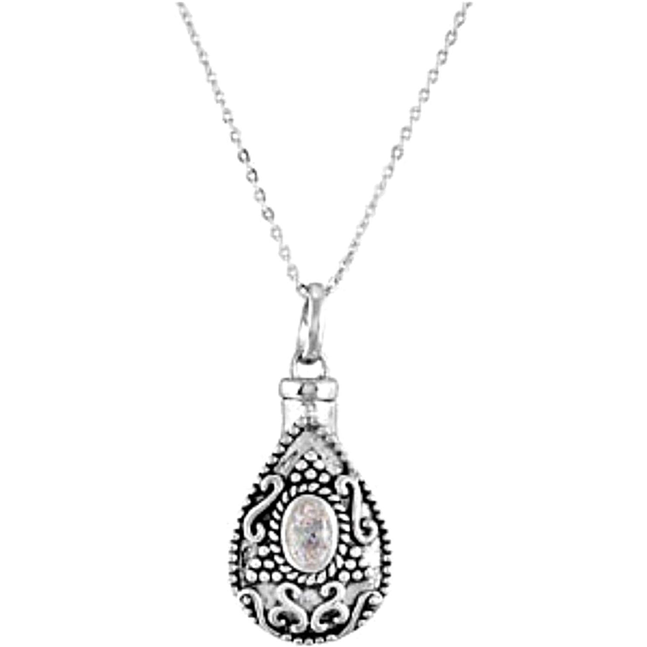 White CZ Teardrop Ash Holder Necklace, Rhodium Plate Sterling Silver, 18"