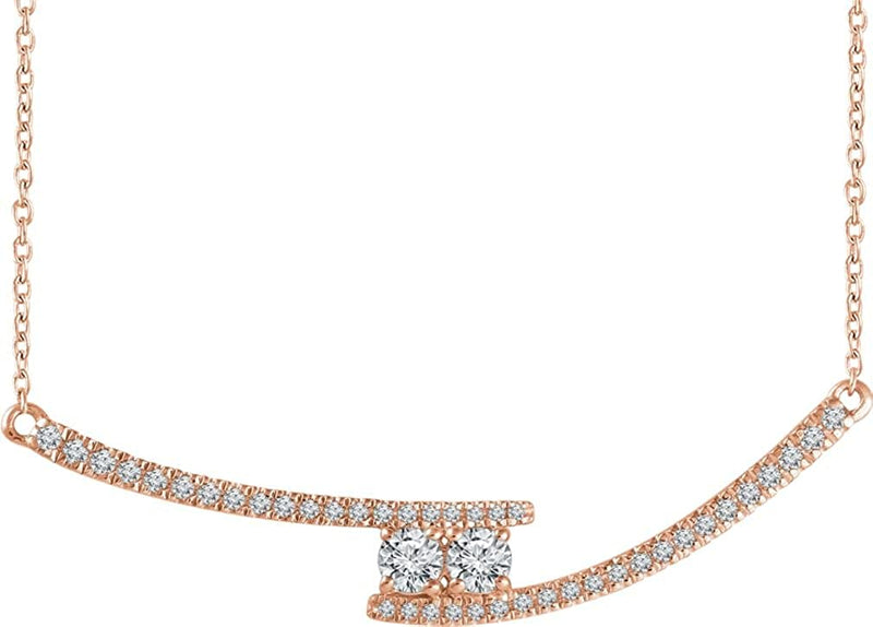 Diamond Two-Stone Bar Necklace in 14k Rose Gold, 16-18" (3/8 Ctw, Color H+, Clarity I1)