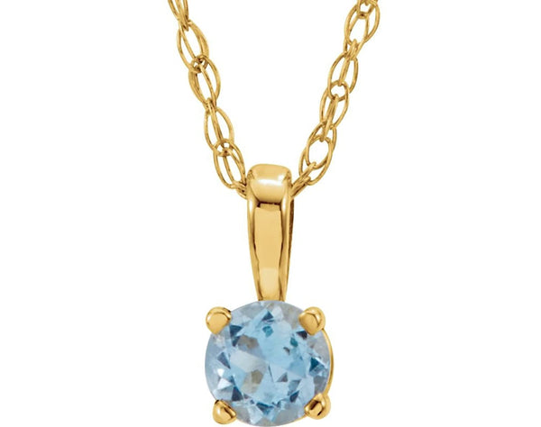 Children's Imitation Aquamarine 'March' Birthstone 14k Yellow Gold Pendant Necklace, 14"