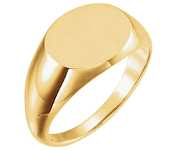 Men's Brushed Oval Signet Ring, 14k Yellow Gold (12x14 mm)
