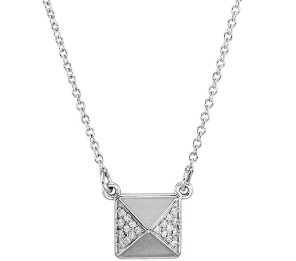 Diamond Pyramid 14k White Gold Pendant Necklace, 16" (.05 Cttw)