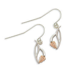 Frosty Leaves and Shepherd Hook Earrings, Sterling Silver, 12k Green and Rose Gold Black Hills Gold Motif