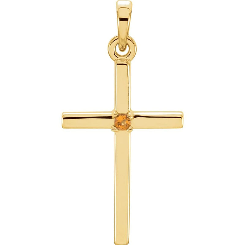 Citrine Inset Cross 14k Yellow Gold Pendant (22.65x11.4MM)