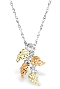Frosty Leaf Pendant Necklace, Sterling Silver, 12k Green and Rose Gold Black Hills Gold Motif, 18"